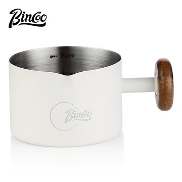 BINCOO 木柄咖啡量杯 不銹鋼濃縮咖啡小奶盅帶刻度 萃取杯 咖啡機配件 100ML