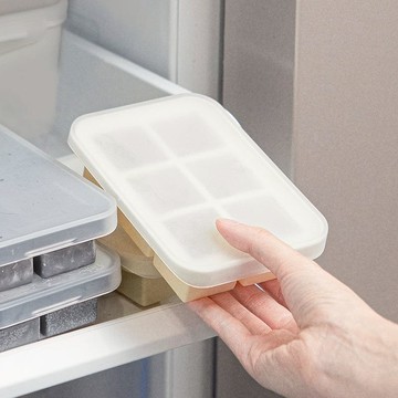 防異味密封式矽膠製冰盒附蓋(6格)-3入-多色可選 香草白
