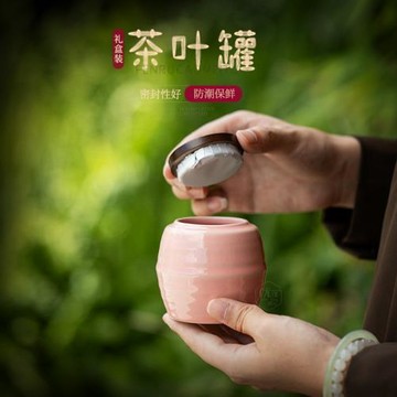 粉色陶瓷茶葉罐小號簡約紅茶綠茶通用存茶罐防潮密封罐茶葉包裝盒