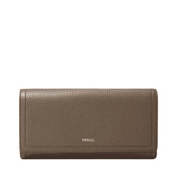 【FOSSIL】限時9折↘Logan 三折真皮拉鍊RFID防盜長夾-灰色 SL7833793