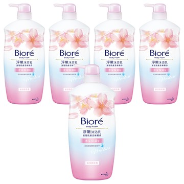 Biore 蜜妮 台灣公司貨 淨嫩沐浴乳 浪漫櫻花香 水采保濕型  1kg  5瓶
