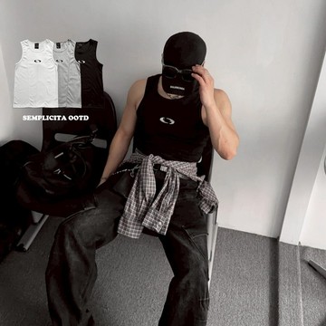 【SEMPLICITA】Y2K 歐美 刺繡 圈圈 單剪裁 合身背心 背心 疊穿層次 運動背心 穿搭必備