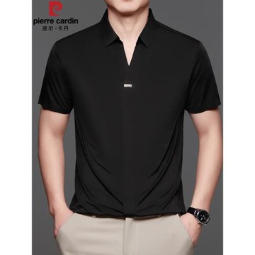(免運)皮爾卡丹短袖t恤男士夏季薄款剪刀襯衫領無痕免燙半袖冰絲POLO衫