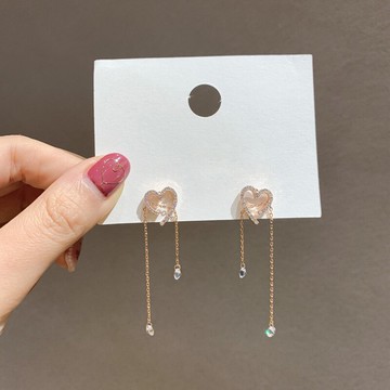 925銀針韓國東大門水鉆愛心耳環長款流蘇耳墜女氣質時尚新品耳飾