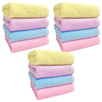 OK-PO-LO 好馬牌 台灣製造馬卡龍毛巾12入組 100%純棉 33cm x 76cm 各3入  淡紫色 + 鵝黃色 + 淡藍色 + 粉紅色  1組