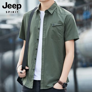 JEEP SPIRIT短袖襯衫男士夏季2025新款潮流寸衫純棉襯衣外套男裝