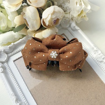 蝴蝶結大人氣質燙金點點大抓夾-焦糖色