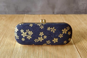 燙金櫻花海波浪款 眼鏡盒 口金盒 筆盒 口金眼鏡盒 台灣布