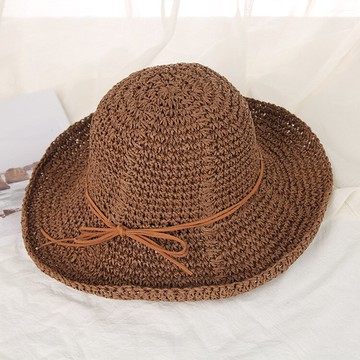 草帽遮陽帽-繫帶蝴蝶結可摺疊防曬女帽子6色73vq33【獨家進口】【米蘭精品】