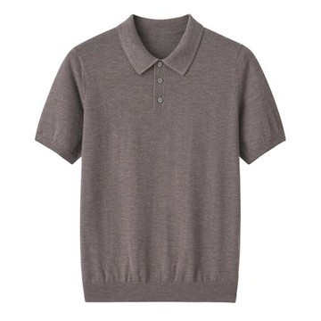 天貓正品~鄂爾多斯市精紡薄款100羊絨短袖男T恤翻領毛衣半袖E4493