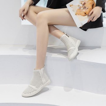 韓版平底涼鞋女平跟洞洞鞋女真皮2024春夏新款羅馬厚底涼靴女高幫