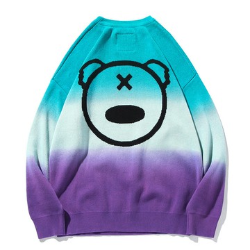 秋冬BOY圓領針織衫漸變色笑臉熊貓長袖寬松打底毛衣男女同款潮牌