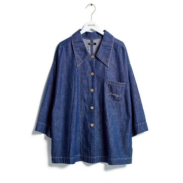 SOMETHING｜女裝｜大領片寬版丹寧襯衫