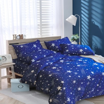 Blue Cat 藍貓台灣製造銀離子抗菌床包組 流星雨  藍色  床包 5尺  床包 + 枕套 2個 + 薄被套