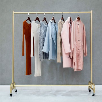 服裝展示架 服裝架 衣帽架 服裝店服裝貨架水管展示架陳列落地式特賣掛衣架服金色移動帶輪子『cyd22541』