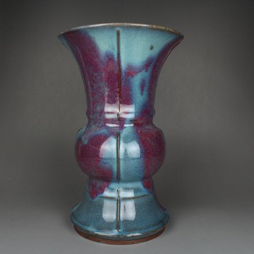 宋鈞窯 窯變藍釉一點紅花觚花瓶 古董古玩仿古陶瓷器老貨收藏擺件