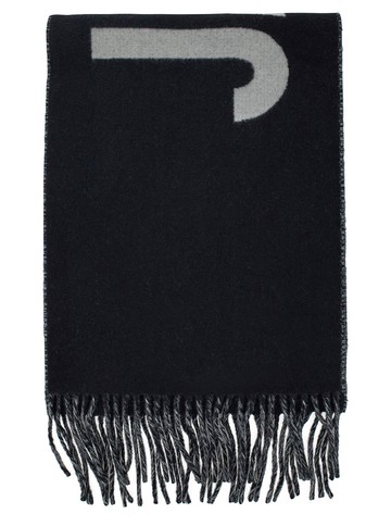 'L'Echarpe' Black Scarf With Jacquard Logo In Wool Man