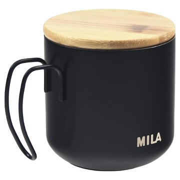 MILA 竹蓋刻度露營杯 ML-G7313 360ml  黑色  1個