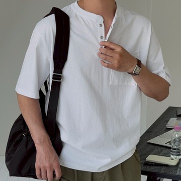 【Metanoia】韓國設計 亨利領寬鬆短袖T恤