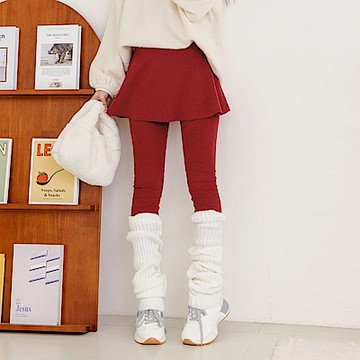 假兩件磨毛拼接圓裙內搭褲-OB大尺碼