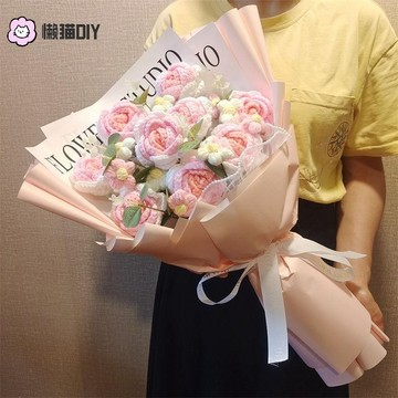 成品🌷 手作編織花束成品生日禮物女生閨蜜創意情人節禮物永生毛線玫瑰花 手作花束 交換禮物