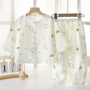 🔥臺灣出貨🔥兒童家居服套裝夏季七分袖兩件套卡通男童睡衣女寶寶薄款寬鬆開衫06X3