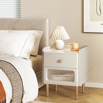 免運~ 最低價 岩板床頭櫃臥室家用邊櫃現代簡約小型床邊櫃窄儲物櫃實木輕奢高級