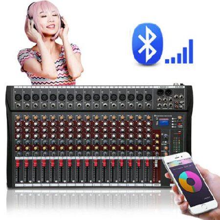 16 Channel Audio Mixer Sound Mixing Console, Live Studio Audio Mixer Power Mixing Amplifier, with Bluetooth USB, PC Recording Input, Suitable for Fami