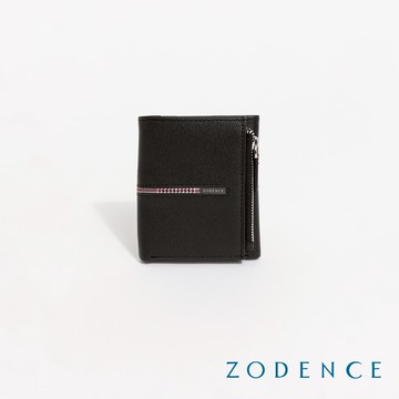ZODENCE KIRK進口真皮格紋4卡直式零錢袋三折短夾-黑