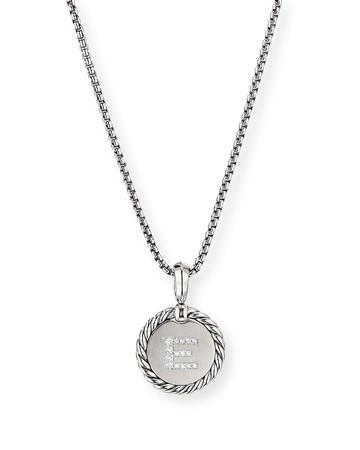 18mm Initial Cable Collectibles Charm Necklace with Diamonds in Silver