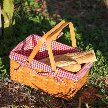 網紅復古野餐籃原木片編織手提籃子有內里面包籃郊游裝水果零食筐