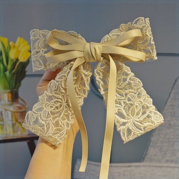 發飾兒童長飄帶蕾絲女孩飄帶頭飾韓版兒童公主氣質蝴蝶結發夾發卡