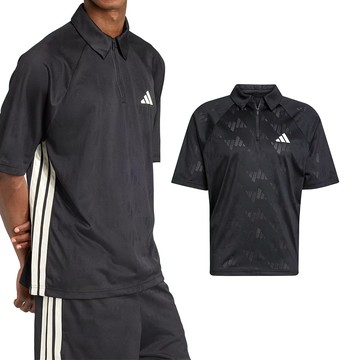 Adidas M Sta Seas Tee 男款 黑色 Polo衫 提花 休閒 短袖 JN1831