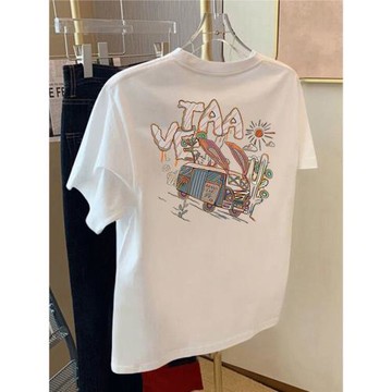 歐貨大版白色圓領正肩短袖t恤女2025夏季新款寬松半袖體恤上衣潮