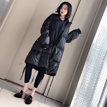 真 羽絨90%白鴨絨 羽絨服白鴨絨夾克-黑色立領寬鬆過膝女外套73zc38【獨家進口】【米蘭精品】