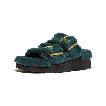 FitFlop GEN-FF 扣環雙帶翻羊毛皮革涼鞋-女(深青色)