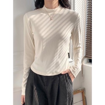氣質白色半高領薄絨加厚秋冬季新款內搭打底衫上衣T恤女磨毛長袖