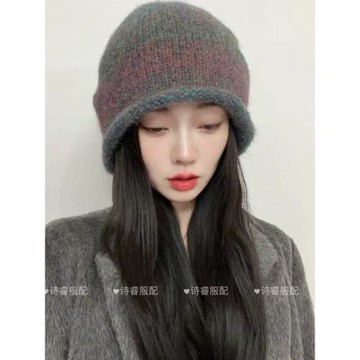 帽子女冬季堆堆帽韓版拼色百搭顯臉小月子帽抽繩ins保暖包頭帽潮
