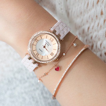 閃爍高貴陶瓷石英女士手錶