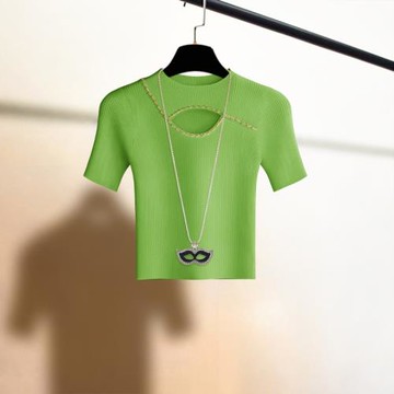 冰絲鏤空設計高級感緊身針織衫女小眾高腰上衣修身顯瘦打底t恤夏