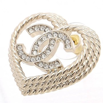 CHANEL ABC932 愛心麻花CC LOGO 針式耳環