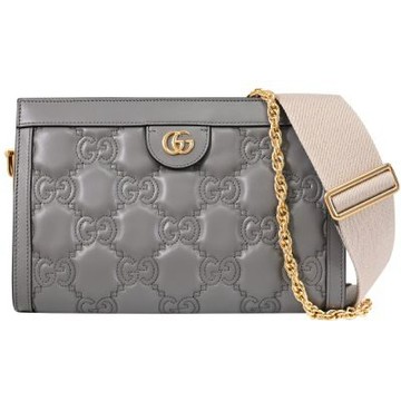 GUCCI GG Matelasse 經典金屬LOGO絎縫皮革兩用包/風琴包(灰)