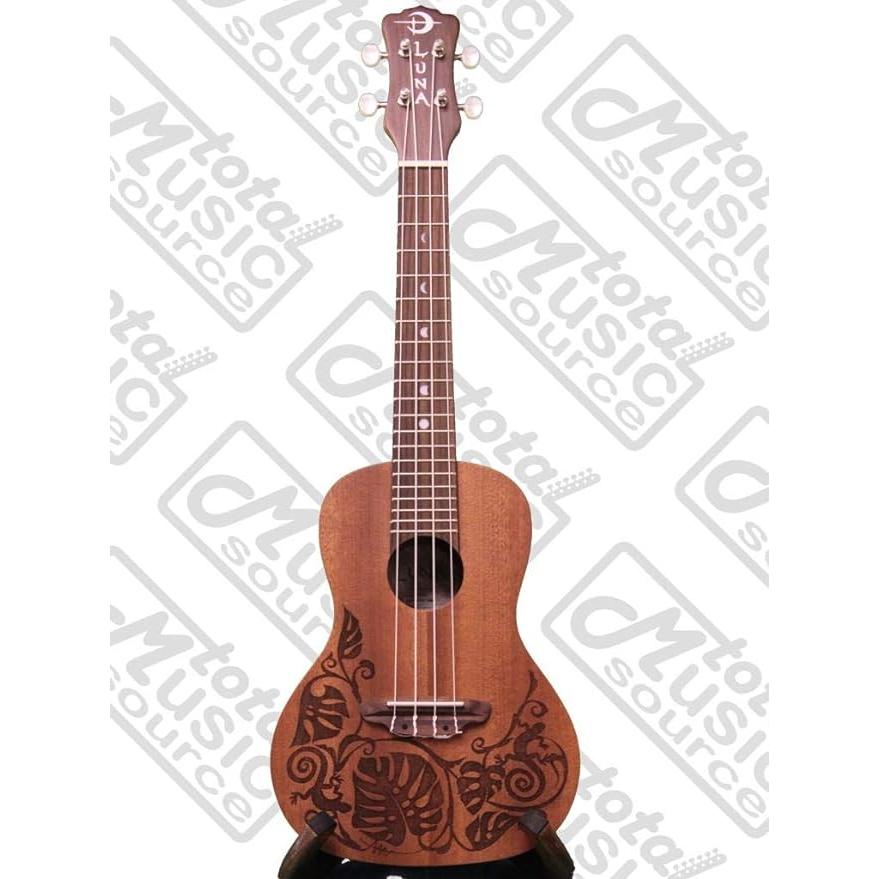 Luna Mahogany Concert Ukulele with Lizard Design, UKE MO MAH, Bag, FREE Aquila