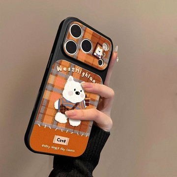 咖啡小狗適用蘋果17promax手機殼小羊皮蘋果16保護套15新14外殼13/12pro