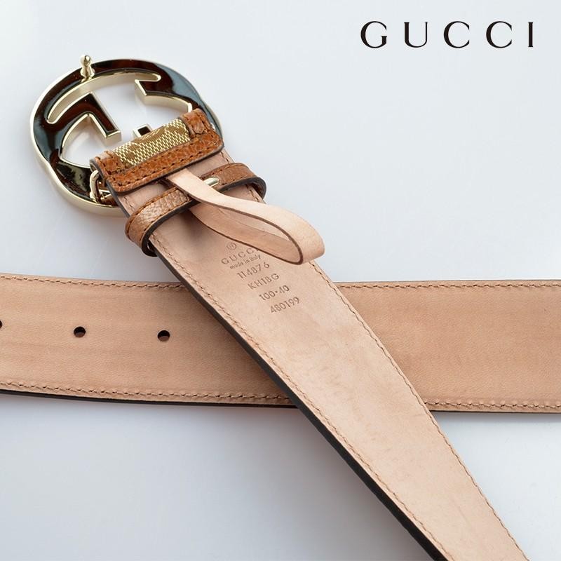 GUCCI キャンバスGGレザーベルト 114876 KH1BG 9783 ベージュ 90cm