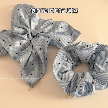 两件9.9折🔥臺灣出貨🔥可開發票✅藍色系片吊墜波點條紋氣質大腸圈片吊墜髮圈百搭方巾髮飾新款