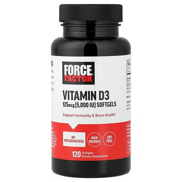 Force Factor, 維生素 D3，優效，125 微克（5,000 國際單位），120 粒軟膠囊