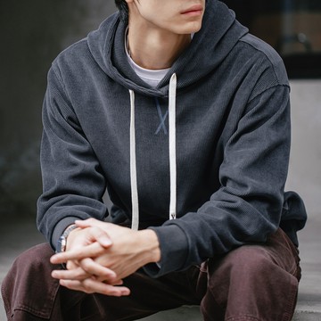 MRA 380G重磅雪尼爾連帽大學T寬鬆套頭燈芯絨打底衫外套男秋冬