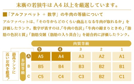 若狭牛 すき焼き用 340g 福井県産 牛もも（又は肩）A4等級 以上を厳選！（牛脂付き） [e02-a018]