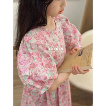 波拉韓國童裝女童連衣裙夏季新款純棉兒童甜美碎花洋氣公主裙子